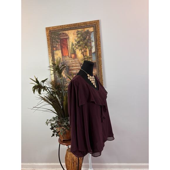 Jennifer Lopez Women Top Size L V-Neck 3/4 Sleeve Cottage Core Prairie Purple - Picture 2 of 11